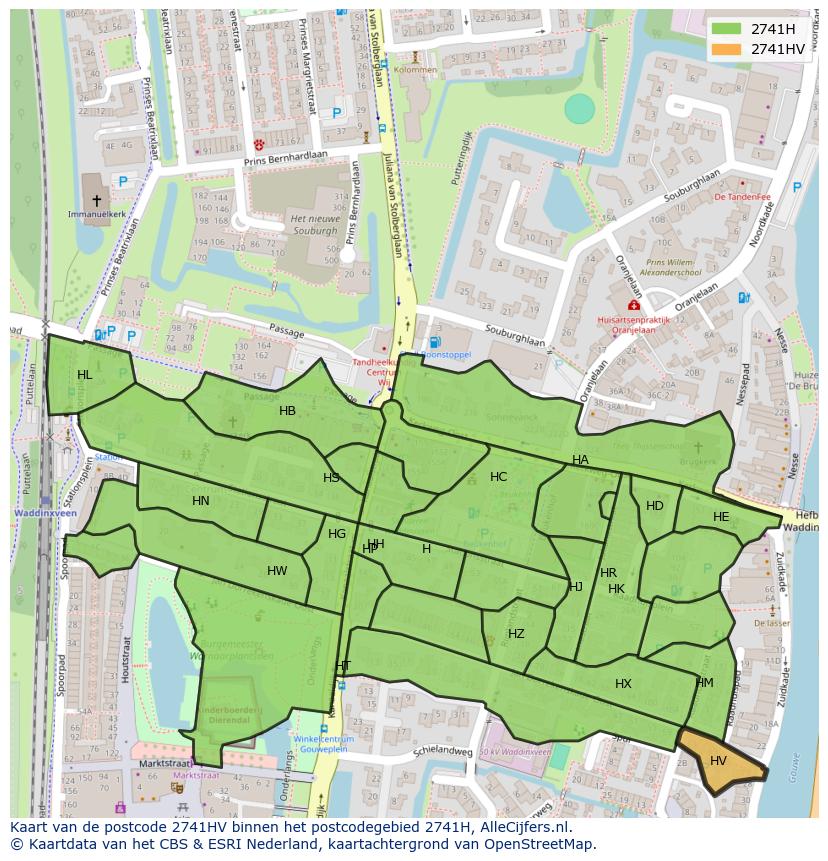 Afbeelding van het postcodegebied 2741 HV op de kaart.