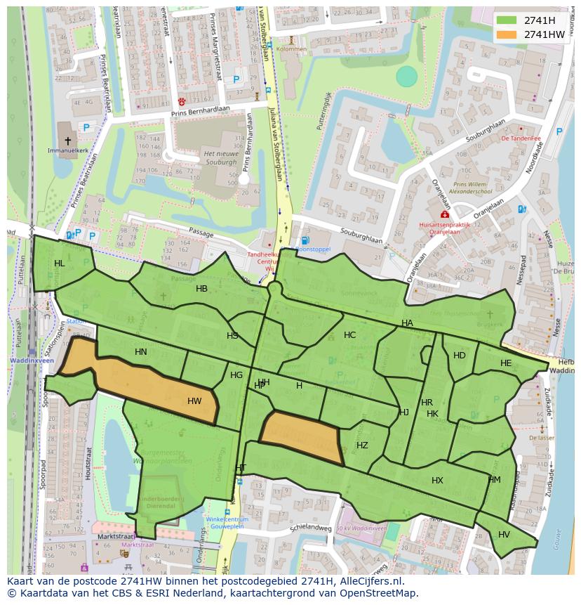 Afbeelding van het postcodegebied 2741 HW op de kaart.