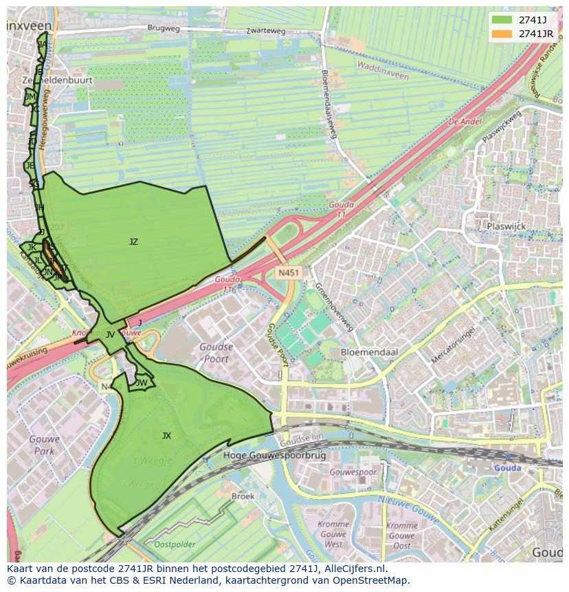 Afbeelding van het postcodegebied 2741 JR op de kaart.