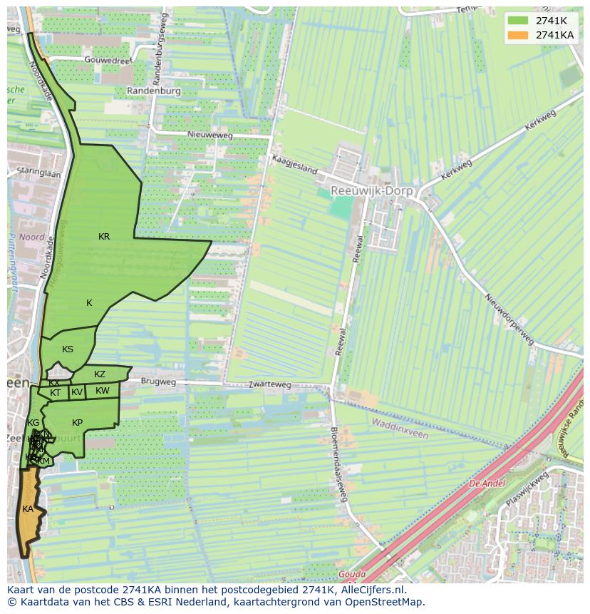 Afbeelding van het postcodegebied 2741 KA op de kaart.