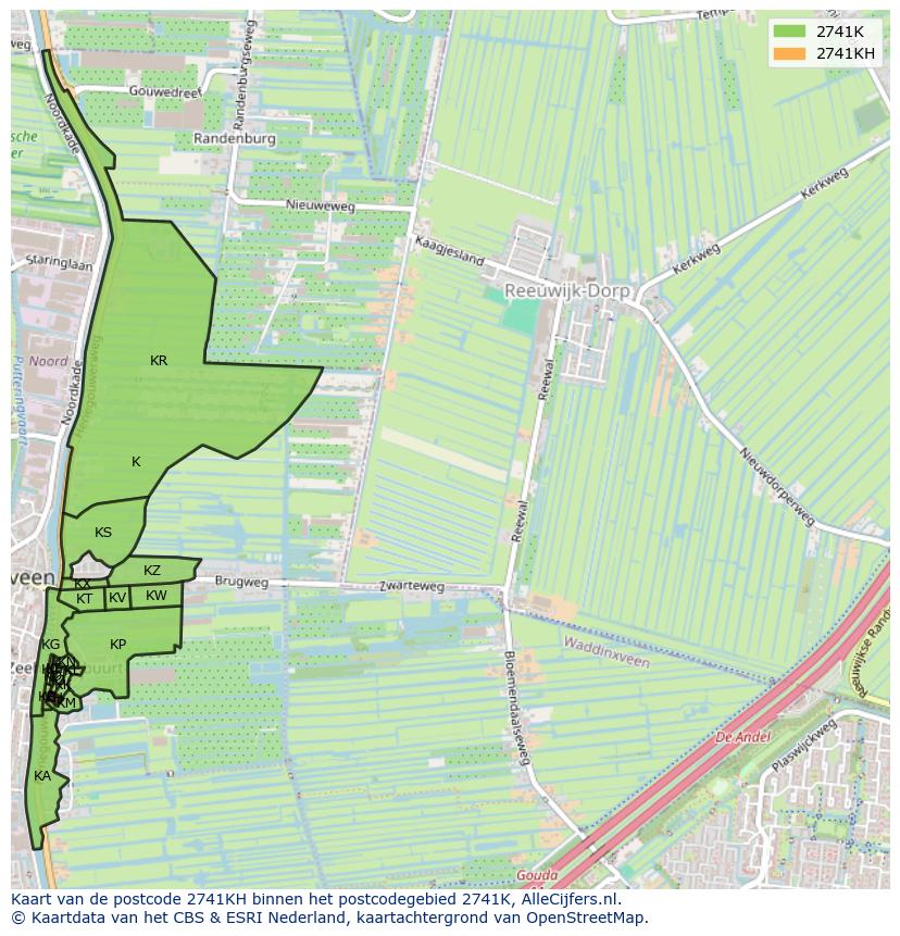 Afbeelding van het postcodegebied 2741 KH op de kaart.
