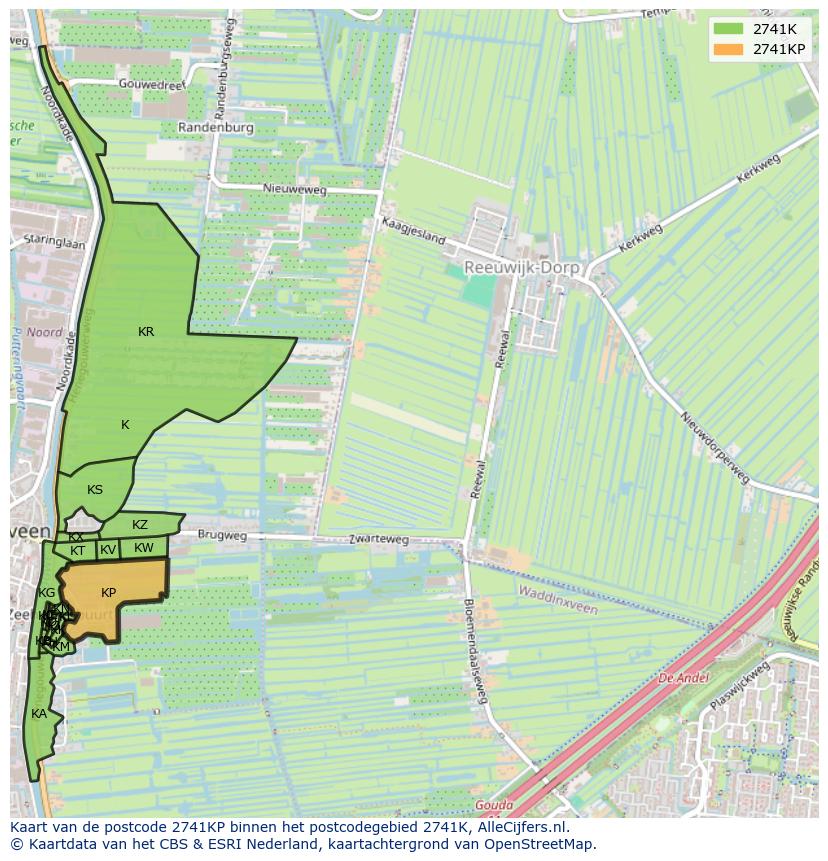 Afbeelding van het postcodegebied 2741 KP op de kaart.