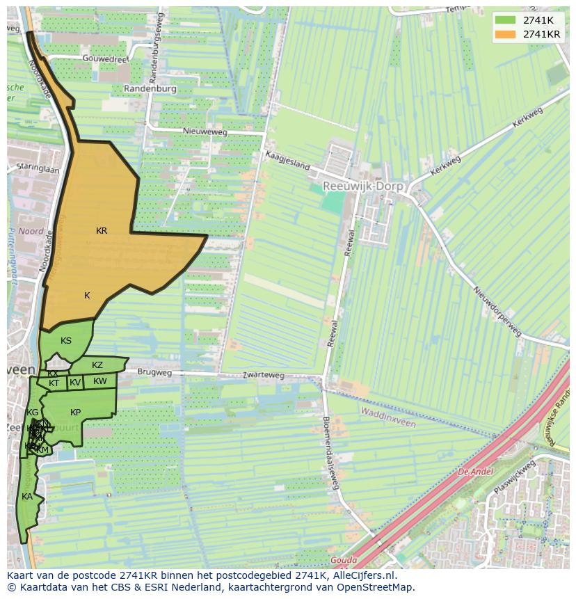 Afbeelding van het postcodegebied 2741 KR op de kaart.