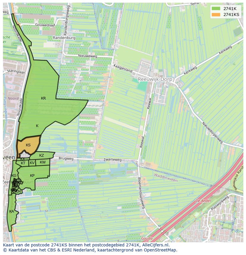 Afbeelding van het postcodegebied 2741 KS op de kaart.
