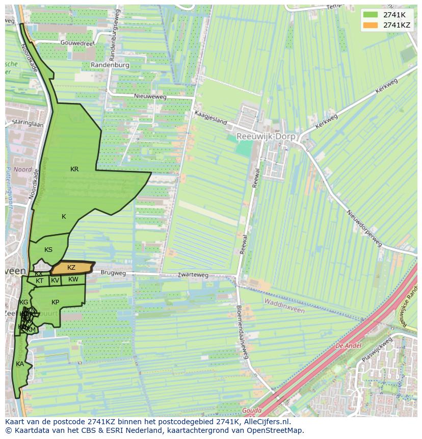 Afbeelding van het postcodegebied 2741 KZ op de kaart.