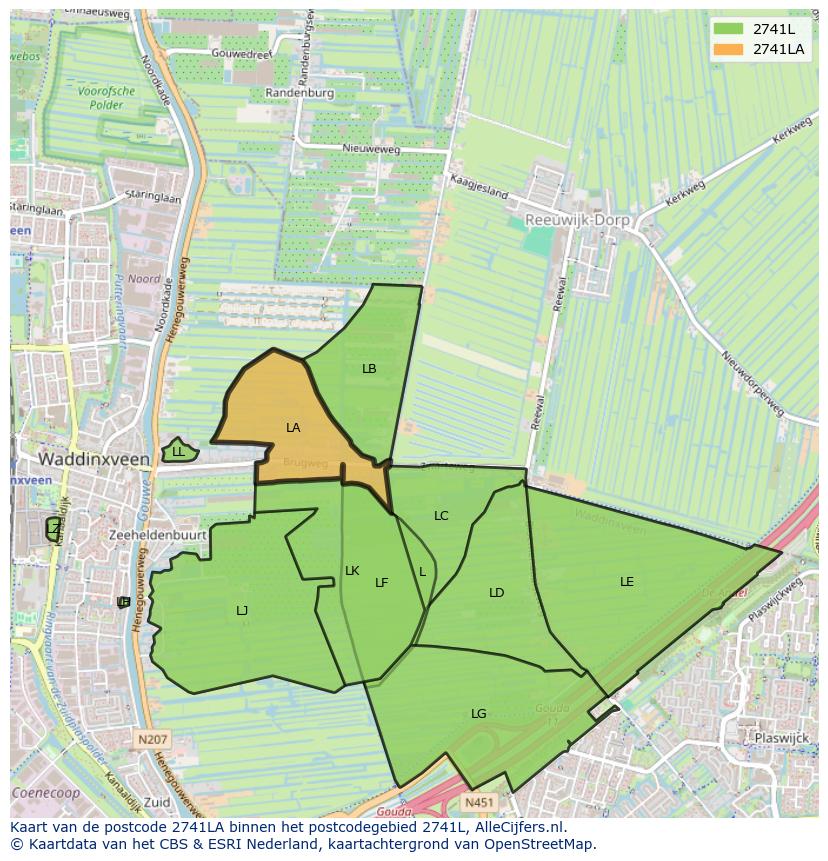 Afbeelding van het postcodegebied 2741 LA op de kaart.