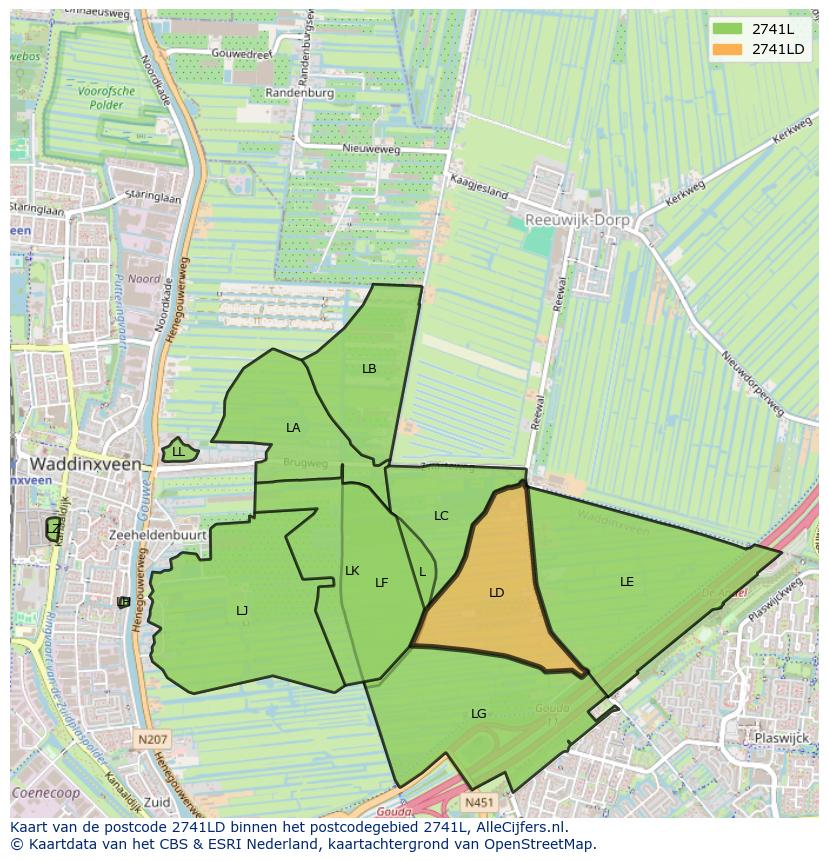 Afbeelding van het postcodegebied 2741 LD op de kaart.