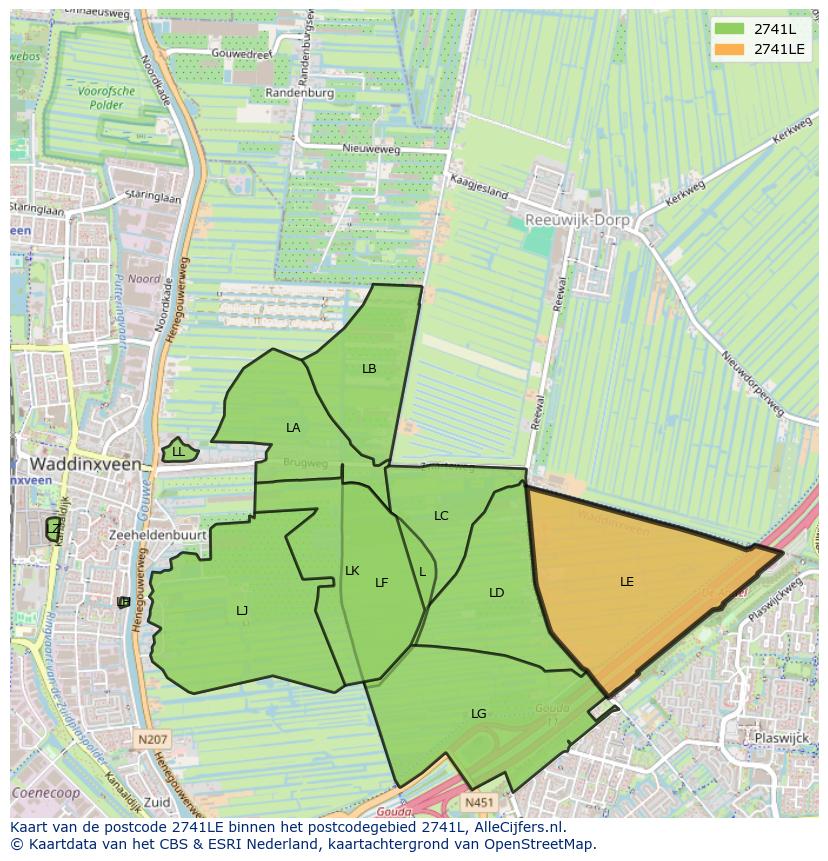 Afbeelding van het postcodegebied 2741 LE op de kaart.