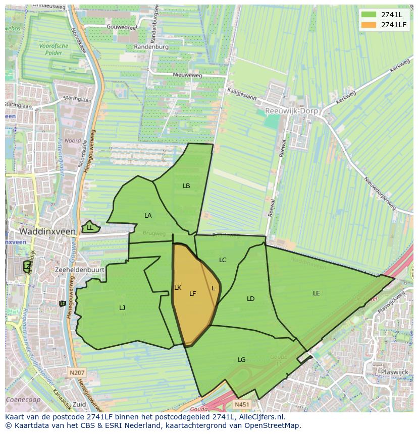 Afbeelding van het postcodegebied 2741 LF op de kaart.