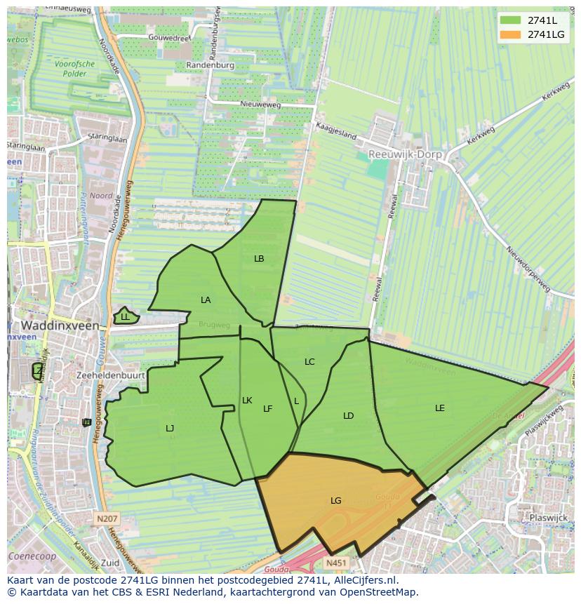 Afbeelding van het postcodegebied 2741 LG op de kaart.