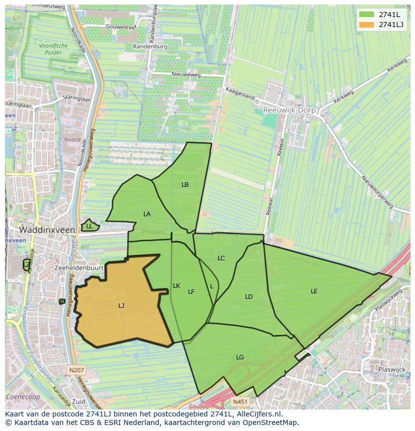 Afbeelding van het postcodegebied 2741 LJ op de kaart.