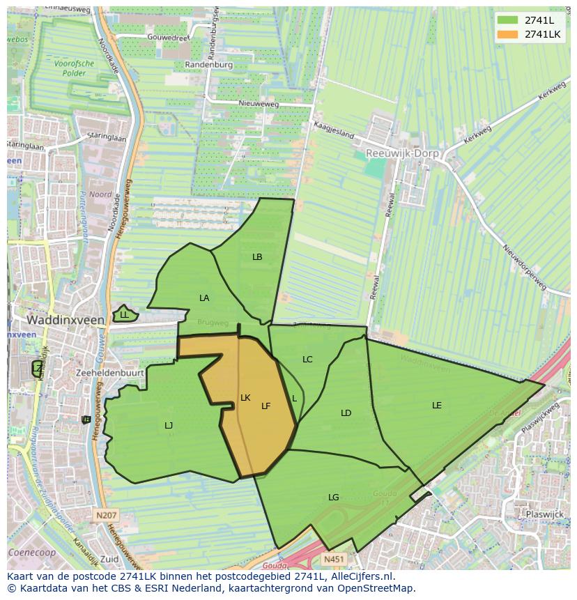 Afbeelding van het postcodegebied 2741 LK op de kaart.