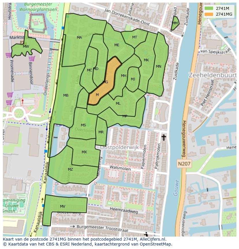 Afbeelding van het postcodegebied 2741 MG op de kaart.