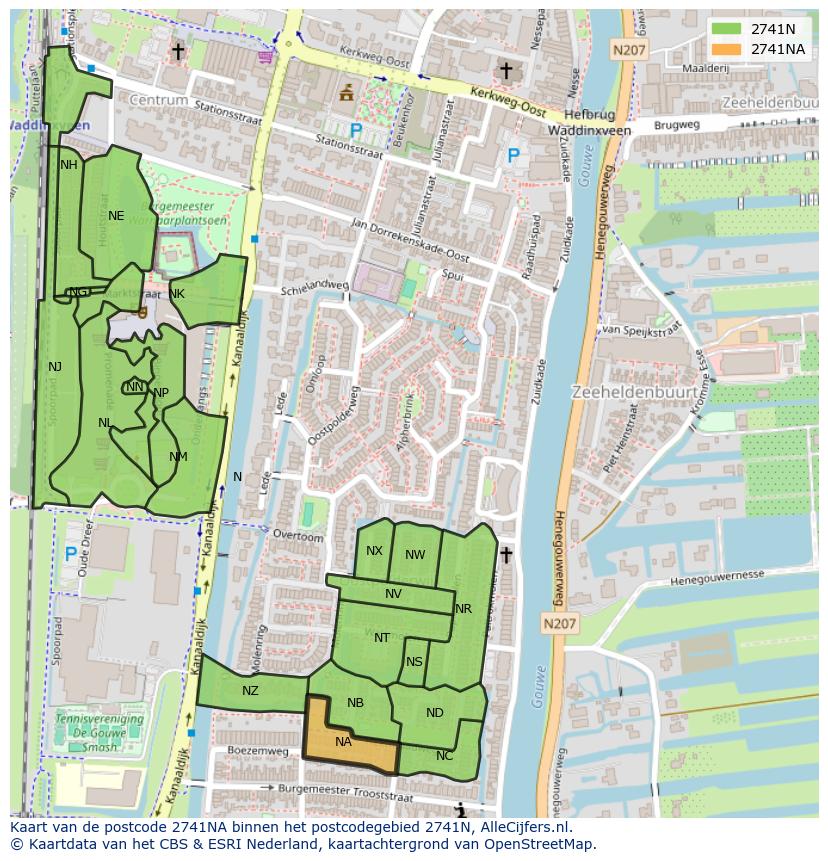 Afbeelding van het postcodegebied 2741 NA op de kaart.