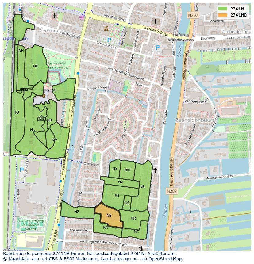 Afbeelding van het postcodegebied 2741 NB op de kaart.
