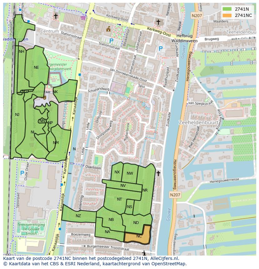Afbeelding van het postcodegebied 2741 NC op de kaart.