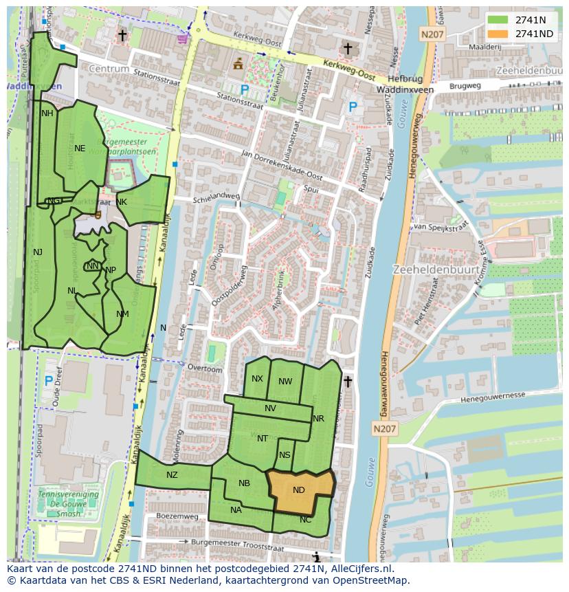 Afbeelding van het postcodegebied 2741 ND op de kaart.
