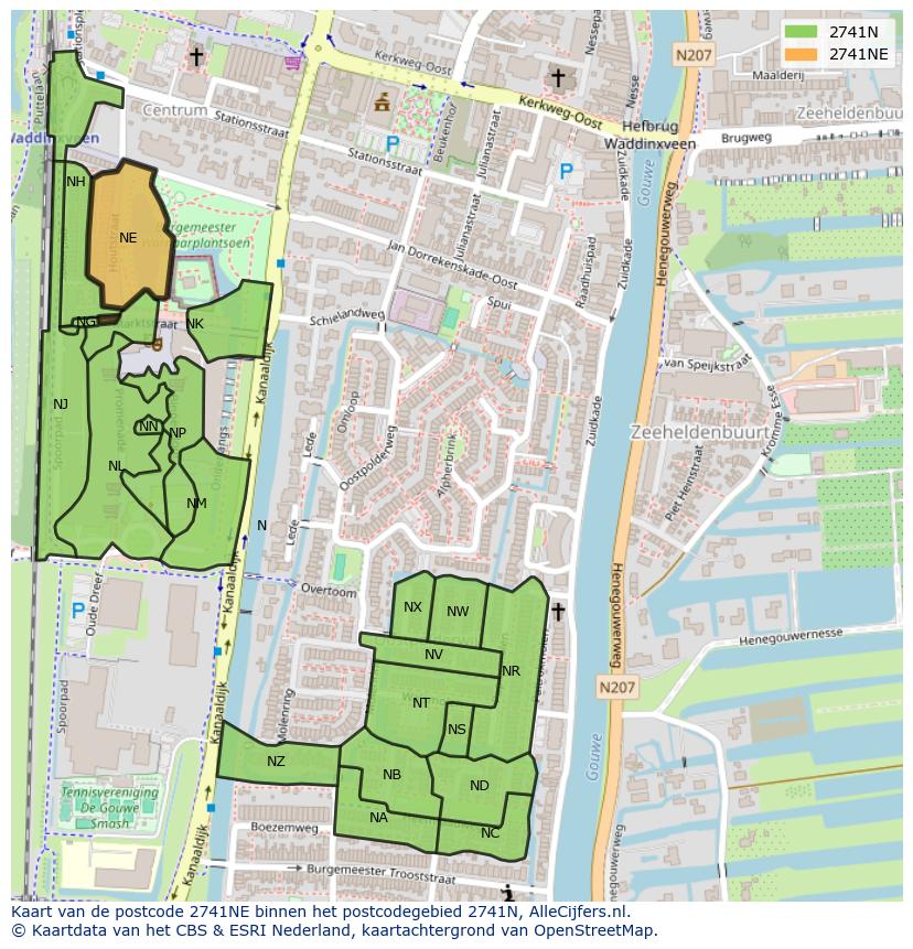 Afbeelding van het postcodegebied 2741 NE op de kaart.