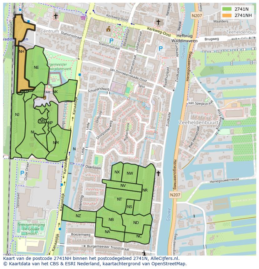 Afbeelding van het postcodegebied 2741 NH op de kaart.