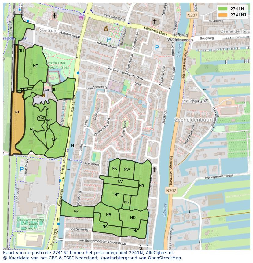 Afbeelding van het postcodegebied 2741 NJ op de kaart.