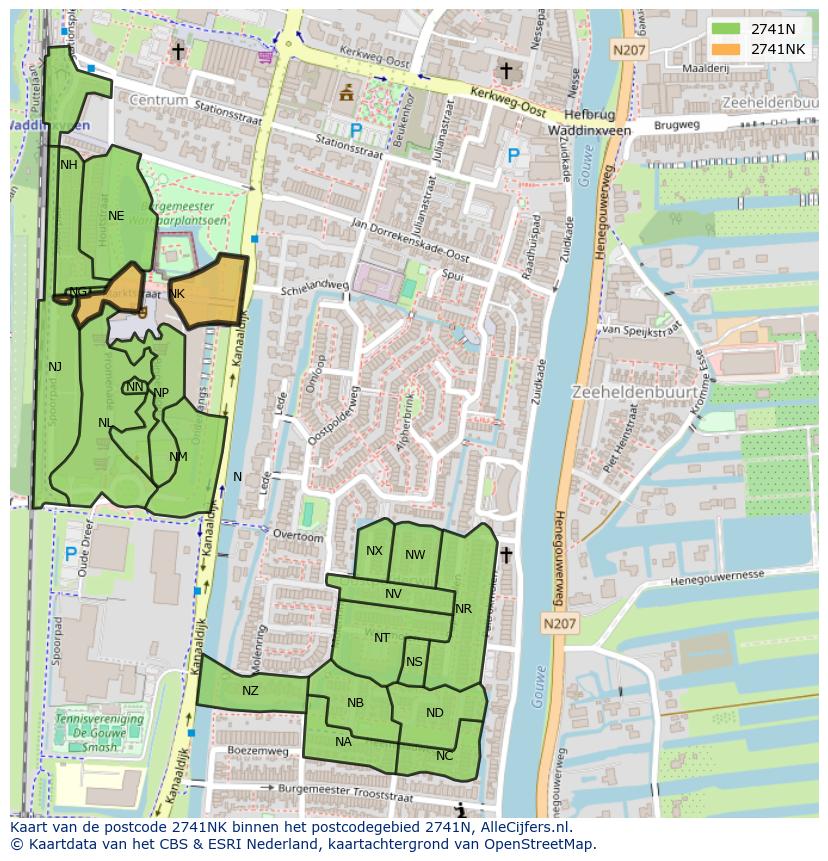 Afbeelding van het postcodegebied 2741 NK op de kaart.