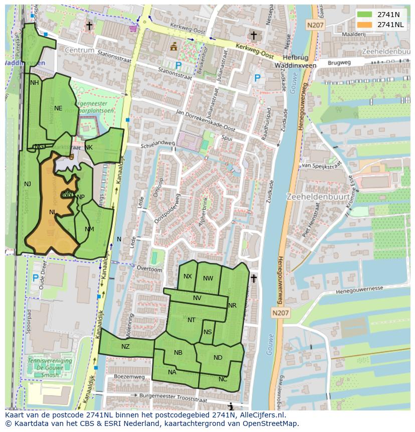 Afbeelding van het postcodegebied 2741 NL op de kaart.