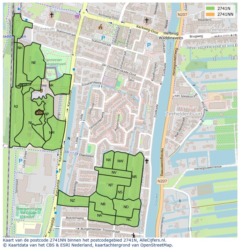 Afbeelding van het postcodegebied 2741 NN op de kaart.