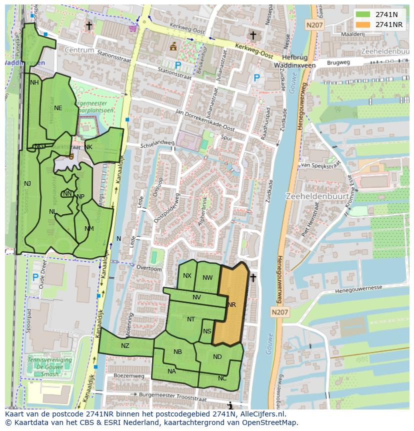 Afbeelding van het postcodegebied 2741 NR op de kaart.