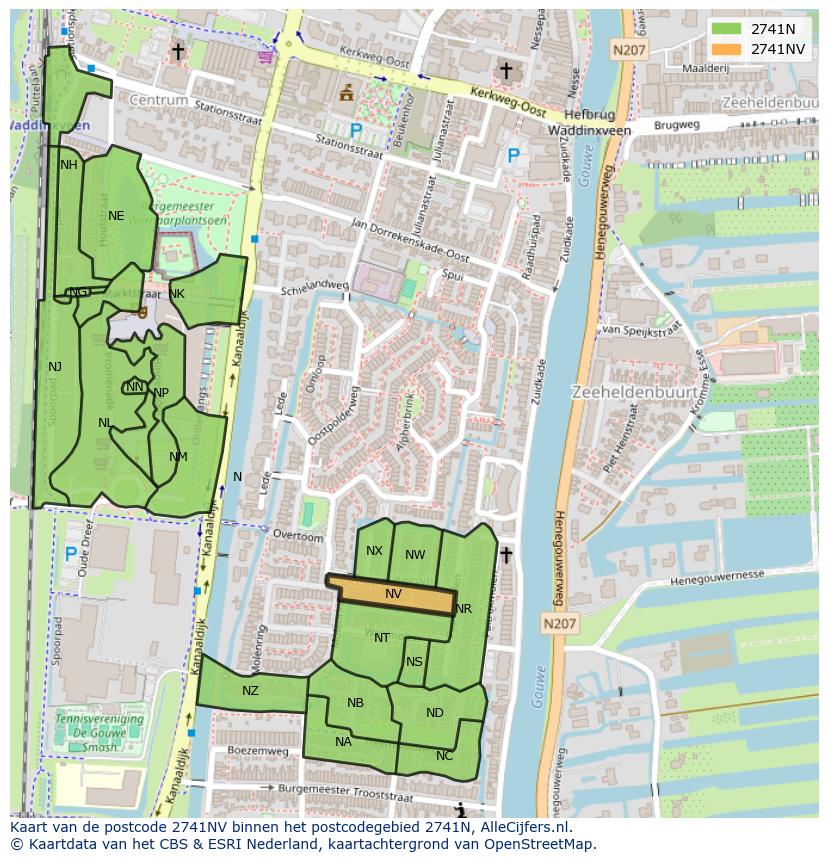 Afbeelding van het postcodegebied 2741 NV op de kaart.