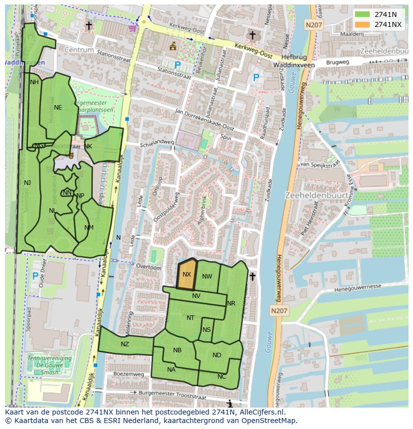 Afbeelding van het postcodegebied 2741 NX op de kaart.