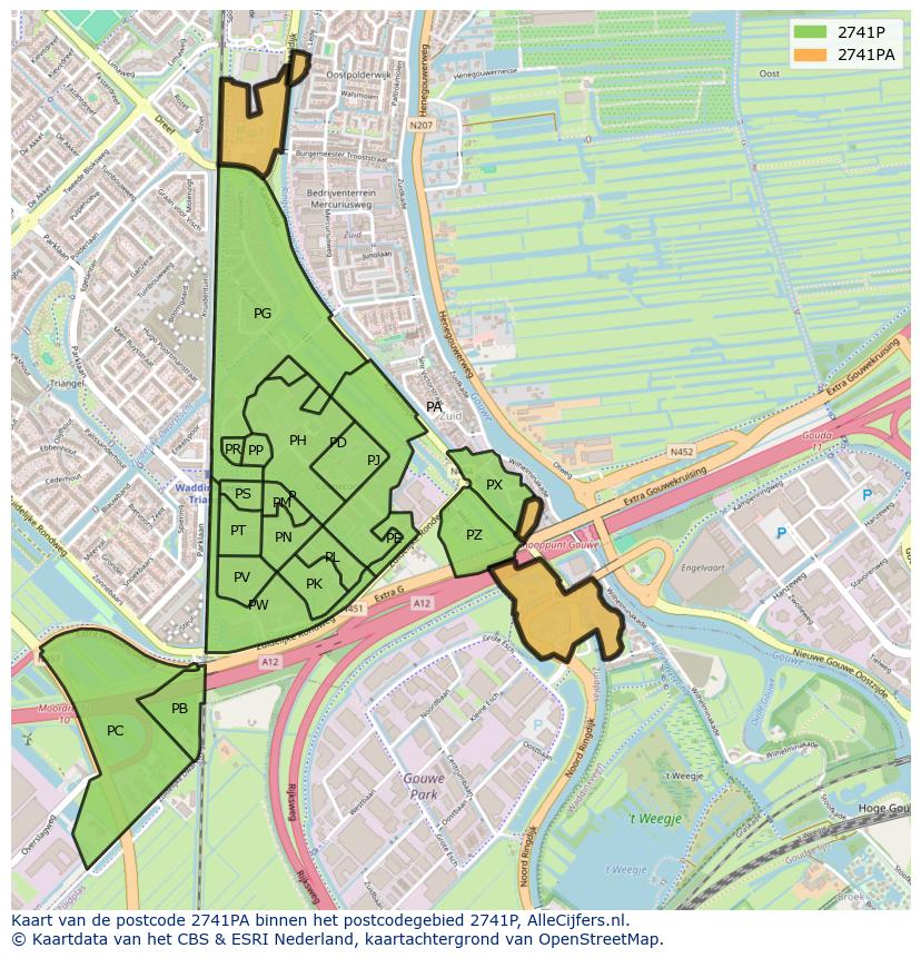 Afbeelding van het postcodegebied 2741 PA op de kaart.