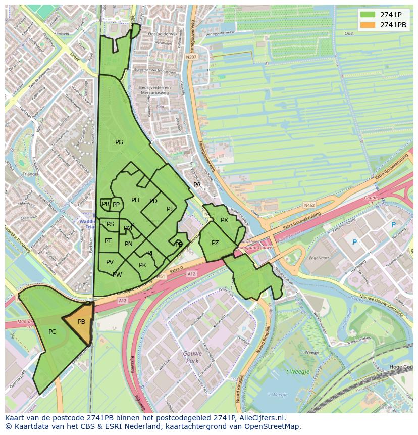 Afbeelding van het postcodegebied 2741 PB op de kaart.