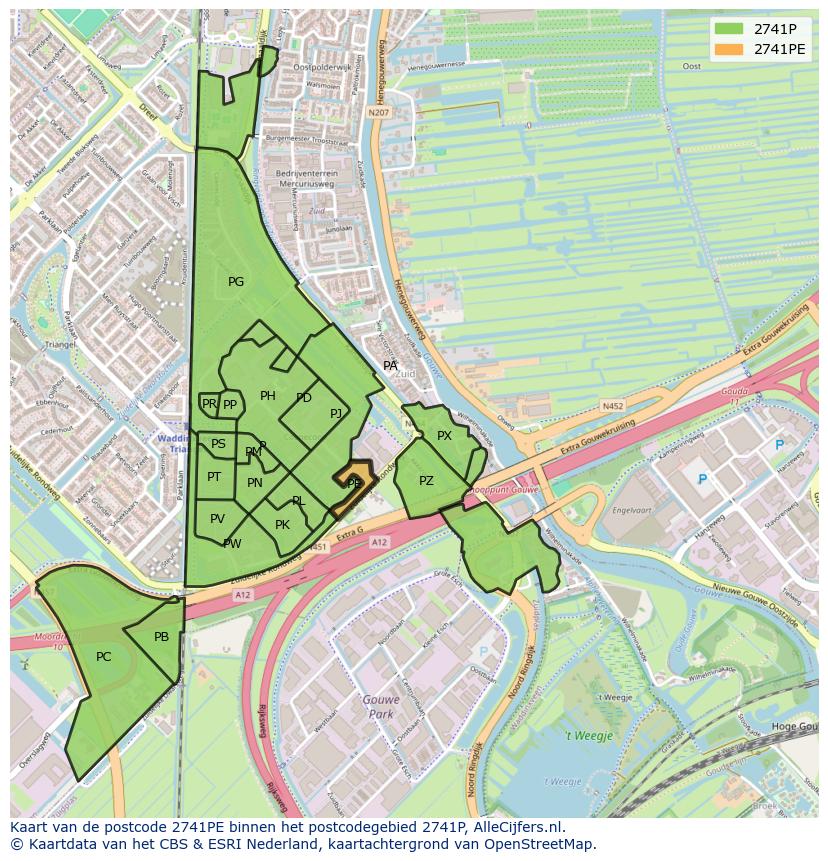 Afbeelding van het postcodegebied 2741 PE op de kaart.