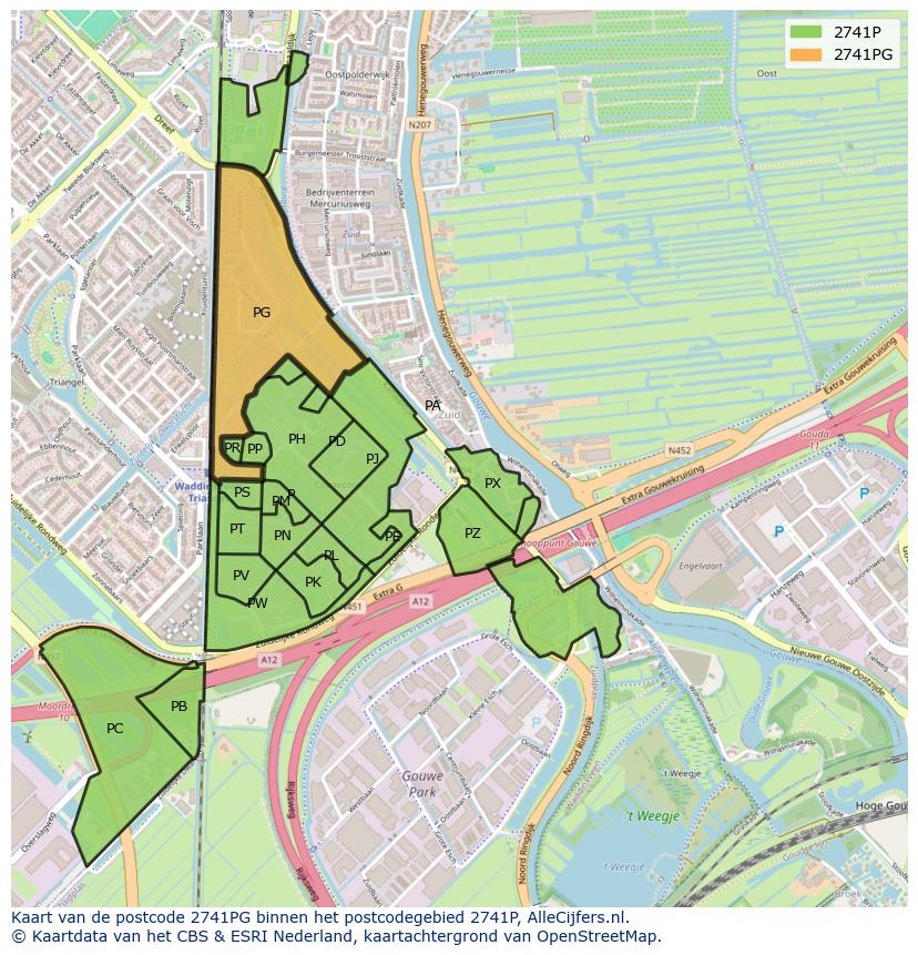 Afbeelding van het postcodegebied 2741 PG op de kaart.