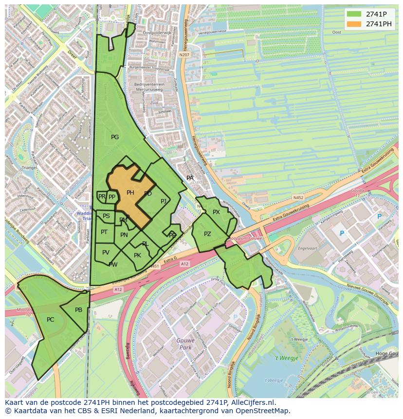 Afbeelding van het postcodegebied 2741 PH op de kaart.
