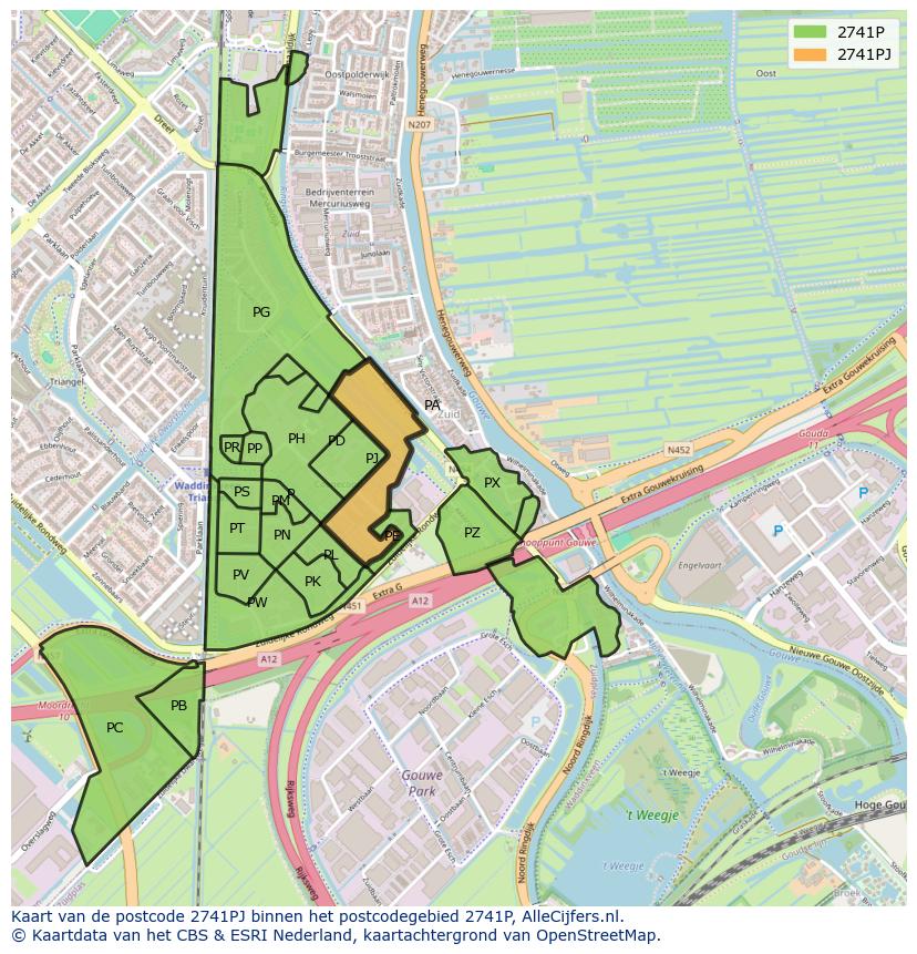 Afbeelding van het postcodegebied 2741 PJ op de kaart.
