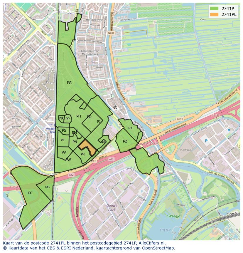 Afbeelding van het postcodegebied 2741 PL op de kaart.