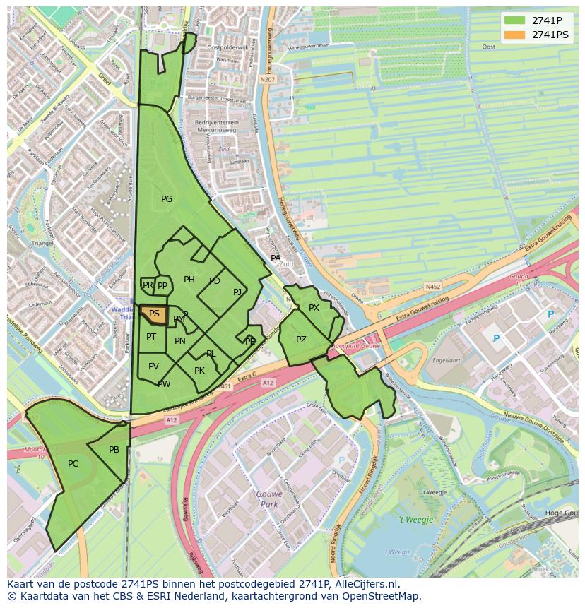 Afbeelding van het postcodegebied 2741 PS op de kaart.