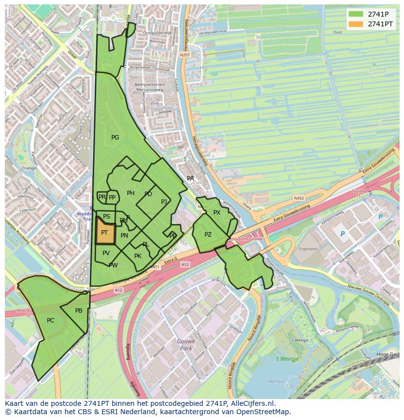 Afbeelding van het postcodegebied 2741 PT op de kaart.