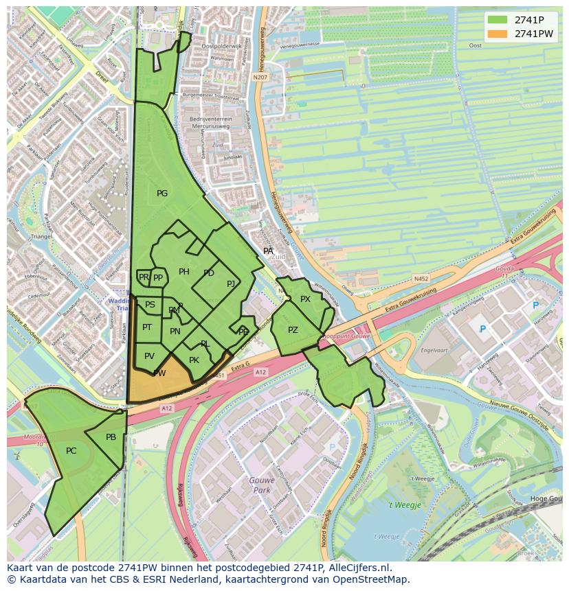 Afbeelding van het postcodegebied 2741 PW op de kaart.