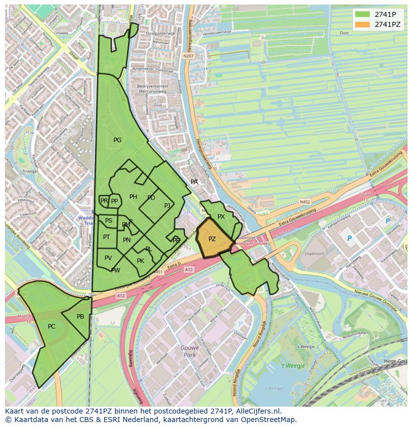 Afbeelding van het postcodegebied 2741 PZ op de kaart.
