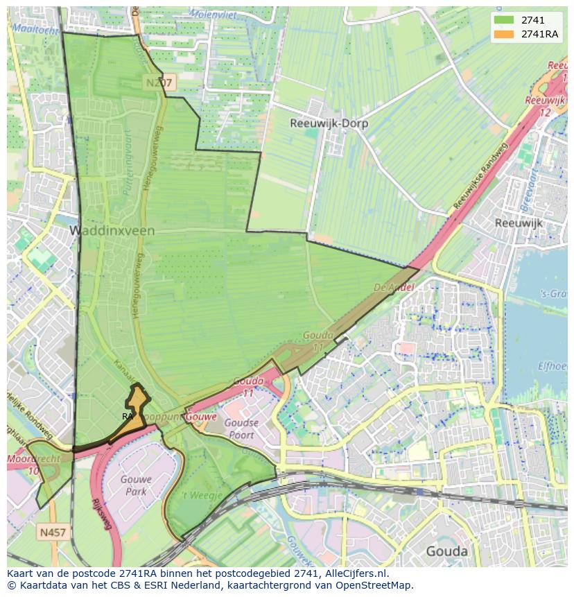 Afbeelding van het postcodegebied 2741 RA op de kaart.