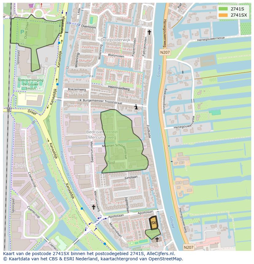 Afbeelding van het postcodegebied 2741 SX op de kaart.
