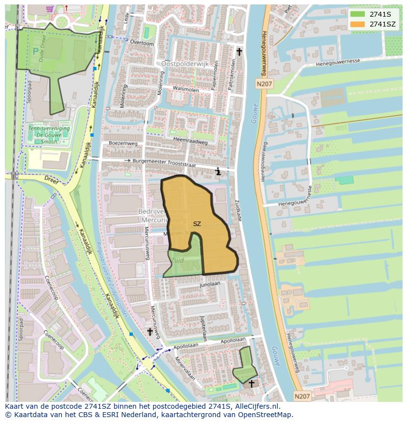 Afbeelding van het postcodegebied 2741 SZ op de kaart.