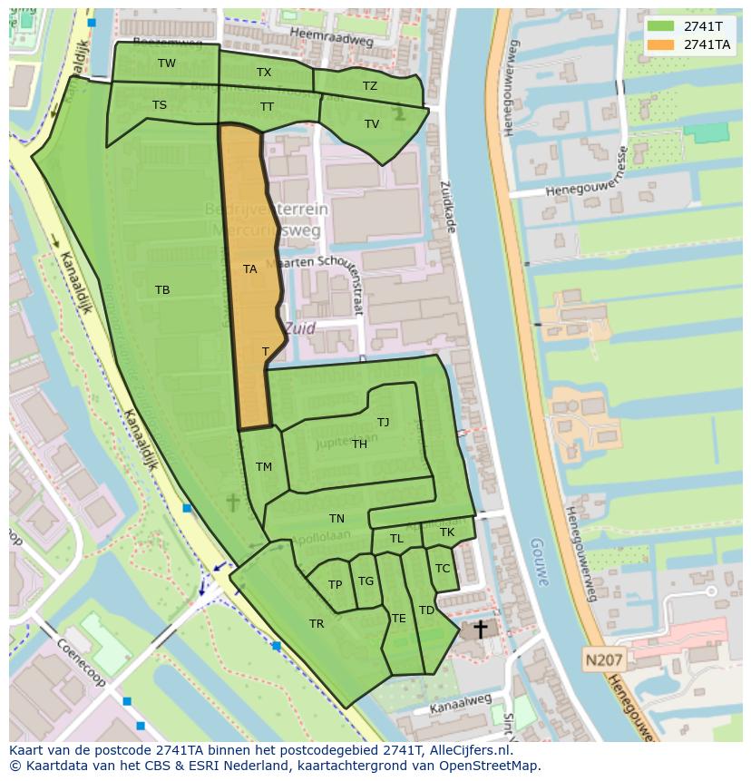 Afbeelding van het postcodegebied 2741 TA op de kaart.