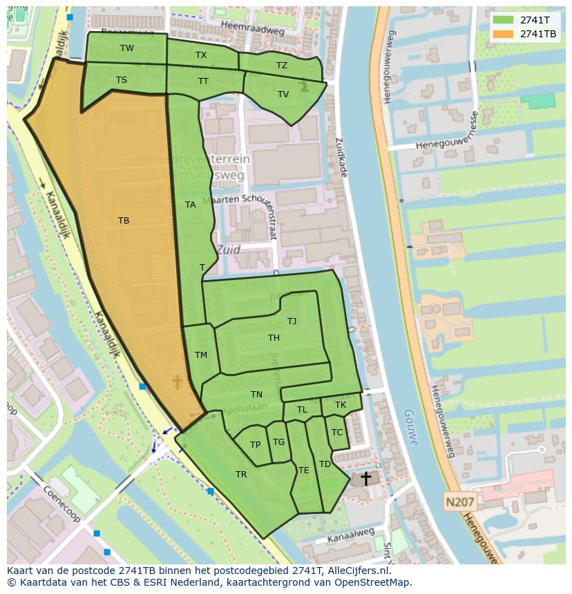Afbeelding van het postcodegebied 2741 TB op de kaart.