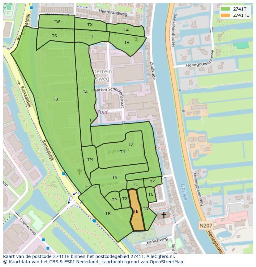 Afbeelding van het postcodegebied 2741 TE op de kaart.
