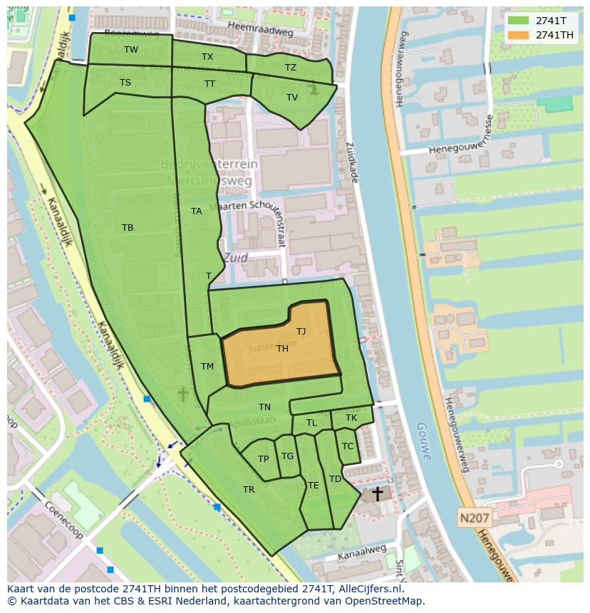 Afbeelding van het postcodegebied 2741 TH op de kaart.