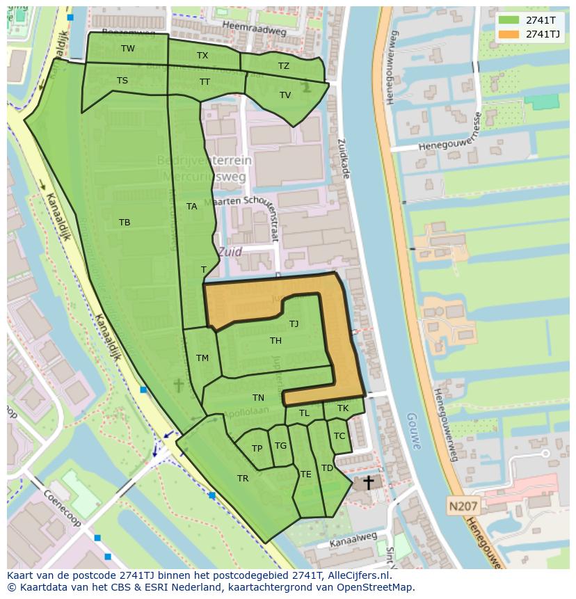 Afbeelding van het postcodegebied 2741 TJ op de kaart.