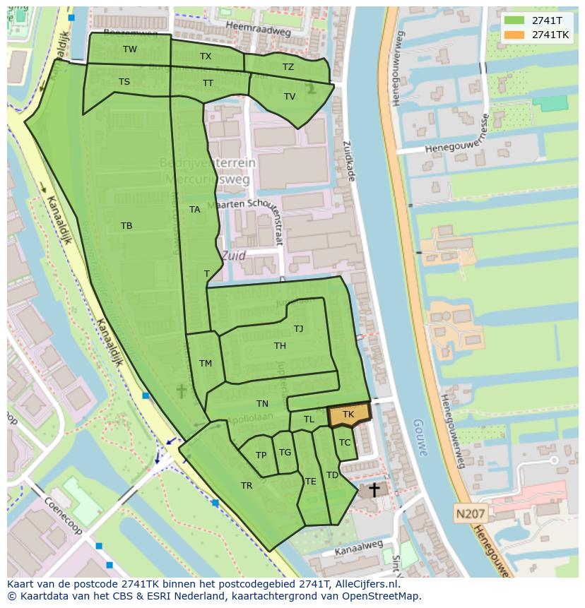 Afbeelding van het postcodegebied 2741 TK op de kaart.
